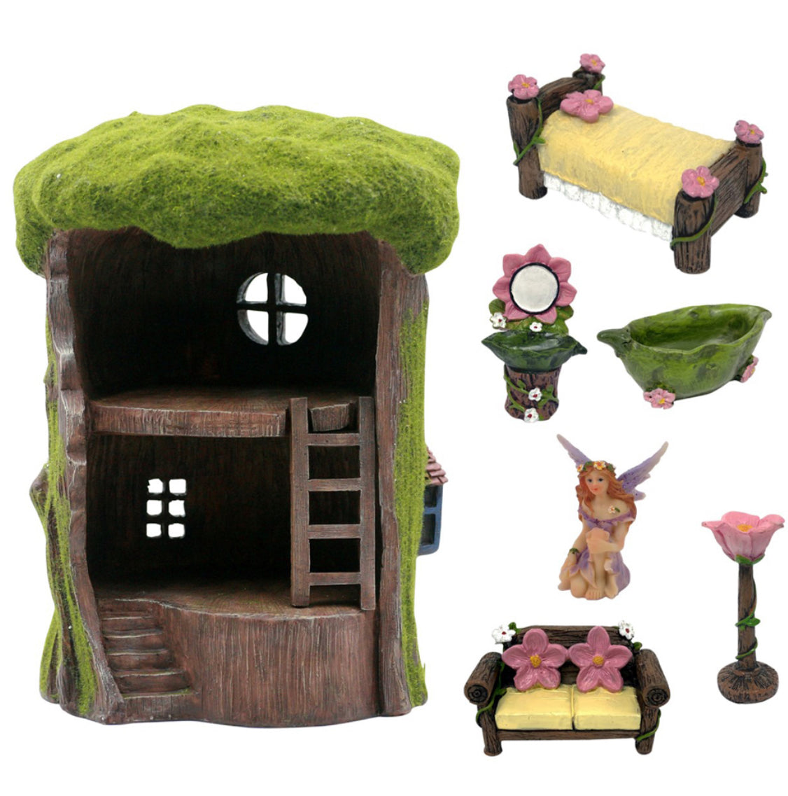 Magical Moss Tree House with Fairy and Furniture