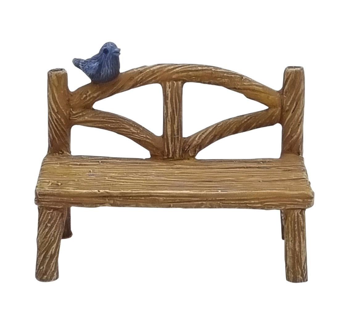 Wooden Bench with Bird