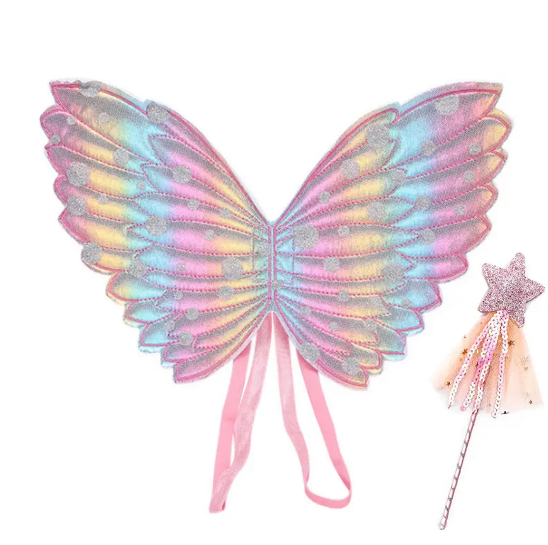 Kids Rainbow Fairy Wings & Wand