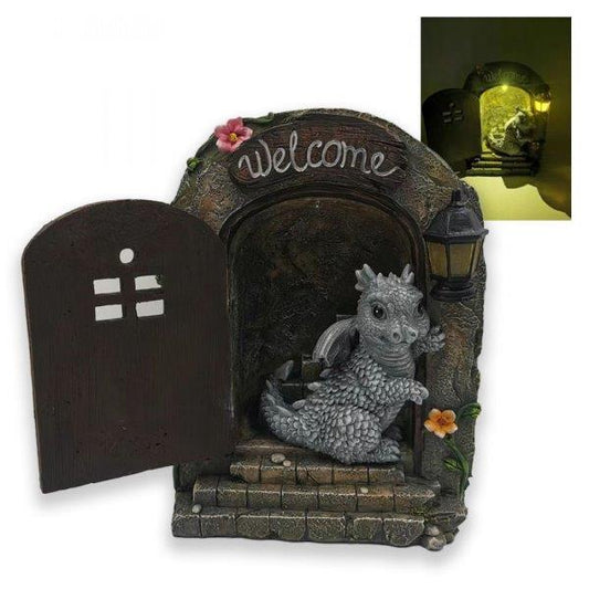 Baby Dragon with Light Up Fairy Door (Solar)