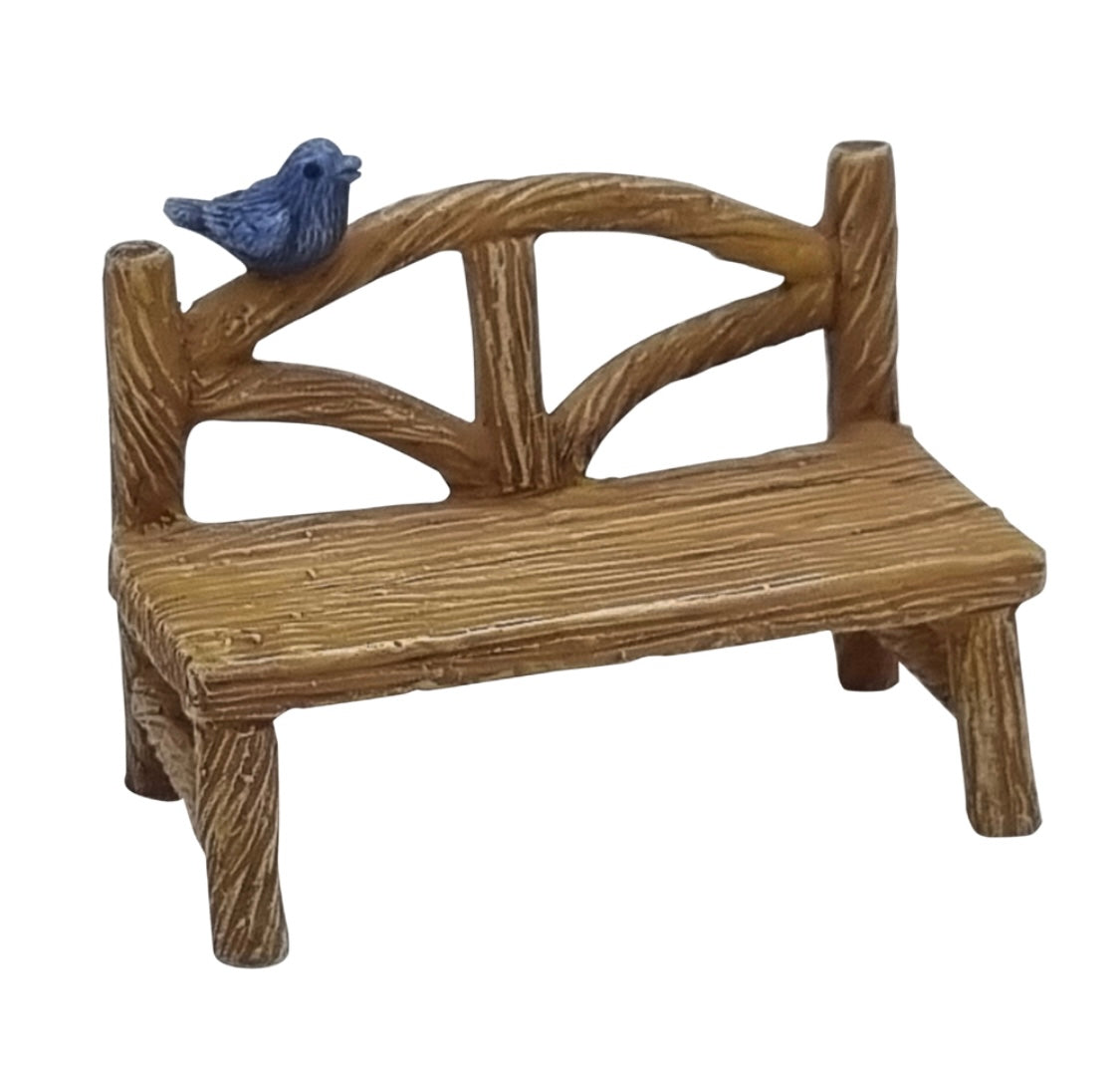 Wooden Bench with Bird
