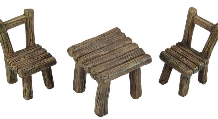 Fairy Garden Log Table & Chair - 3 Piece
